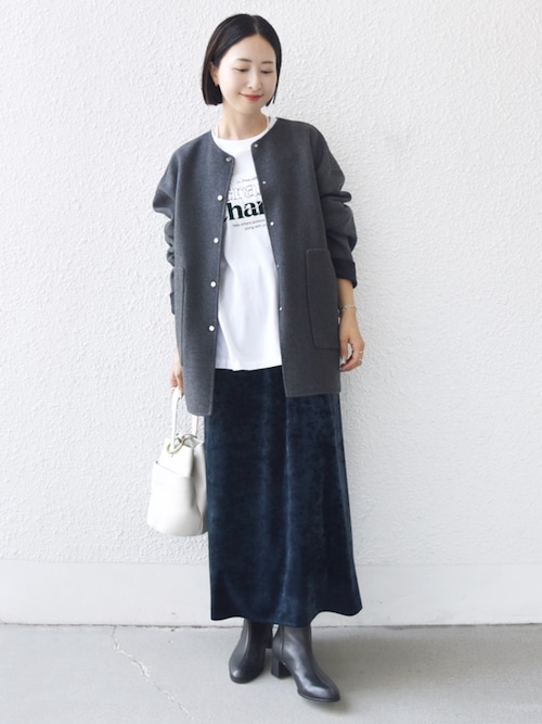 セミ 梳毛 配色 リバーシブル ノーカラー ショート コート（ノー