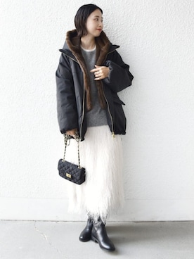 「アイテム（スカート）」を使った、FUJITAさん（レディース・159cm・30代）の冬コーディネート