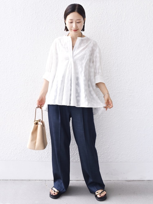 SHIPS for women / シップスウィメン 【WEB限定】〈手洗い可能〉コットン ジャカード フレア ブラウス セール】【WEB限定】〈手洗い可能〉コットン ジャカード フレア