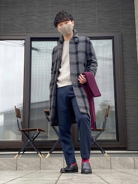 「チェック柄に恋してる」｜「アイテム（スラックス）」を使った、たけるさん（メンズ・172cm）の冬コーディネート