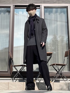「MACKINTOSH」｜「アイテム（ステンカラーコート）」を使った、たけるさん（メンズ・172cm）の冬コーディネート