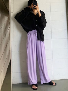 「アイテム（セットアップ、パープル系）」を使った、영화さん（レディース・166cm）の夏コーディネート