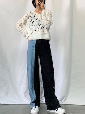 「透かし編みニット」｜영화さん（レディース・166cm）の秋コーディネート