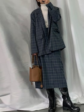 「巾着バッグ」｜「アイテム（セットアップ）」を使った、영화さん（レディース・166cm）の秋コーディネート