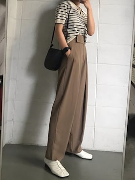「襟付きトップス」｜「アイテム（スラックス）」を使った、영화さん（レディース・166cm）の夏コーディネート