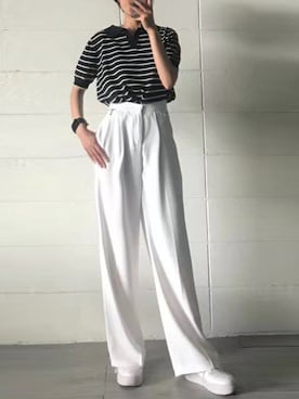 「襟付きトップス」｜「アイテム（スリッポン）」を使った、영화さん（レディース・166cm）の夏コーディネート