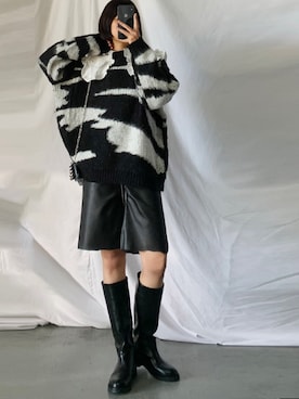「レザーハーフパンツ」｜영화さん（レディース・166cm）の冬コーディネート