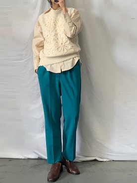 「アイテム（ベスト、パープル系）」を使った、영화さん（レディース・166cm）の春コーディネート