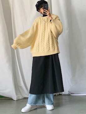「ケーブルニット」｜「アイテム（ジャンパースカート）」を使った、영화さん（レディース・166cm）の秋コーディネート