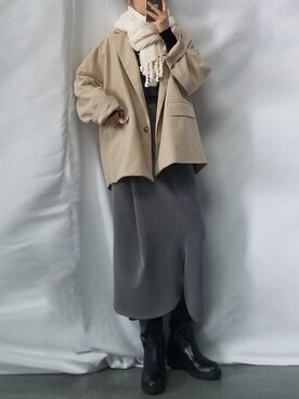 「ニットマフラー」｜영화さん（レディース・166cm）の冬コーディネート
