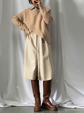 「レザーコート」｜「アイテム（ワンピース/ドレス）」を使った、영화さん（レディース・166cm）の秋コーディネート