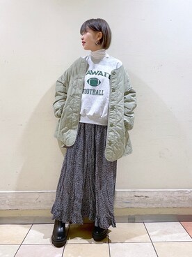 「マキシスカート」｜「アイテム（ブルゾン）」を使った、wataseさん（レディース・155cm）の秋コーディネート