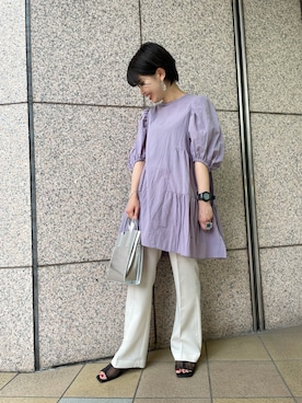 「LOWRYS FARM（ローリーズファーム）のＤＲＹカラーフレアパンツ　941232（その他パンツ）」を使った、wataseさん（レディース・155cm）の夏コーディネート