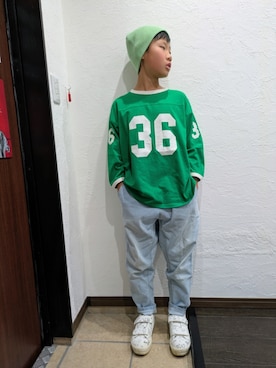 「アイテム（ニットキャップ/ビーニー）」を使った、yuui8135さん（キッズ・137cm）の秋コーディネート