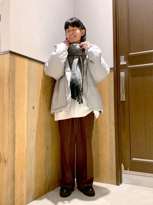 セール】multi check volume fringe muffler/マルチチェック