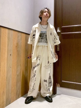 「アイテム（チノパンツ、ホワイト系）」を使った、Kanさん（メンズ・157cm）の夏コーディネート