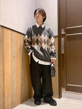 「アイテム（スラックス）」を使った、Kanさん（メンズ・157cm）の秋コーディネート