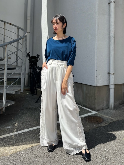 ラベルエチュード　スパンコールパンツ フロント裾ZIPチュールフリルデザインパンツ【セットアップ対応