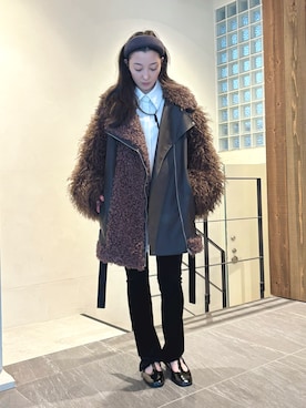 「アイテム（ライダースジャケット）」を使った、LA BELLE ETUDEさん（レディース・162cm）の秋コーディネート