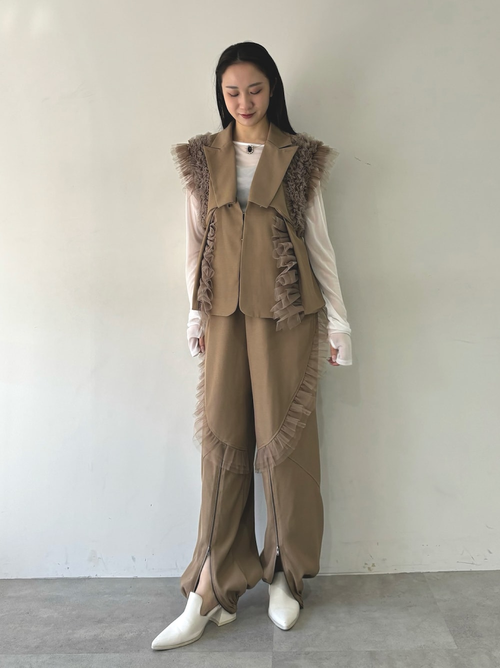 2WAYボリュームギャザーチュールノースリーブジャケット【セットアップ