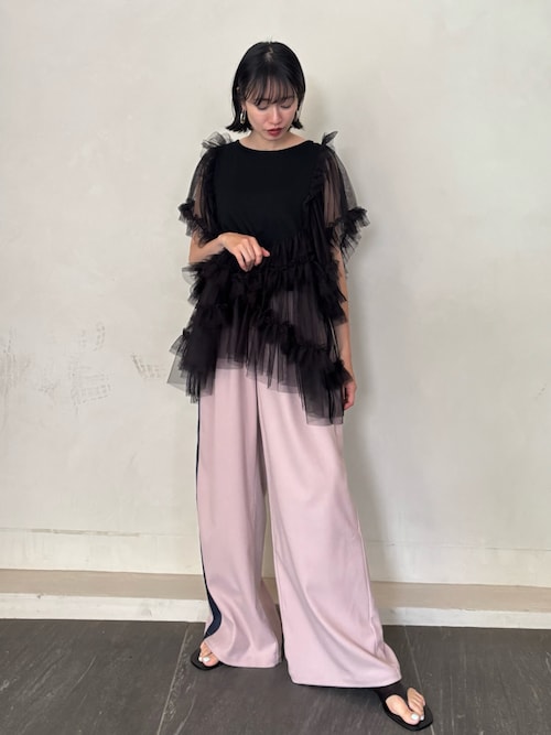 la belle Etudeラベルエチュードボリューム袖チュールトップス ボリュームチュール×カットソーデザインチュニック（Tシャツ