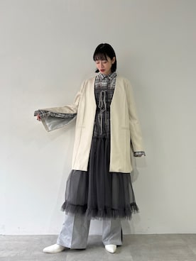 「大人ガーリー」｜「アイテム（ノーカラーコート）」を使った、LA BELLE ETUDEさん（レディース・165cm）の秋コーディネート