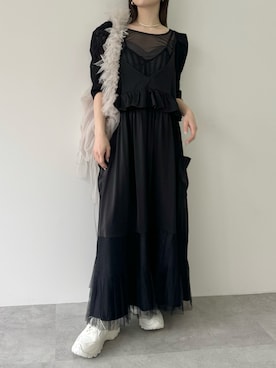 J1U by LA BELLE ETUDE（ジユウバイラベルエチュード）の「チュールプリーツドッキングキャミソールワンピース（ワンピース）」 -  WEAR