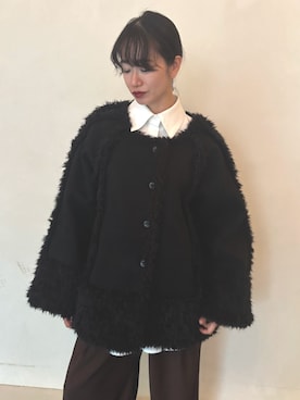 「アイテム（ノーカラーコート）」を使った、LA BELLE ETUDEさん（レディース・165cm）の秋コーディネート