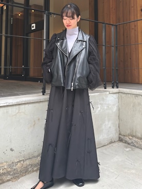 「アイテム（ライダースジャケット）」を使った、LA BELLE ETUDEさん（レディース・165cm）の秋コーディネート