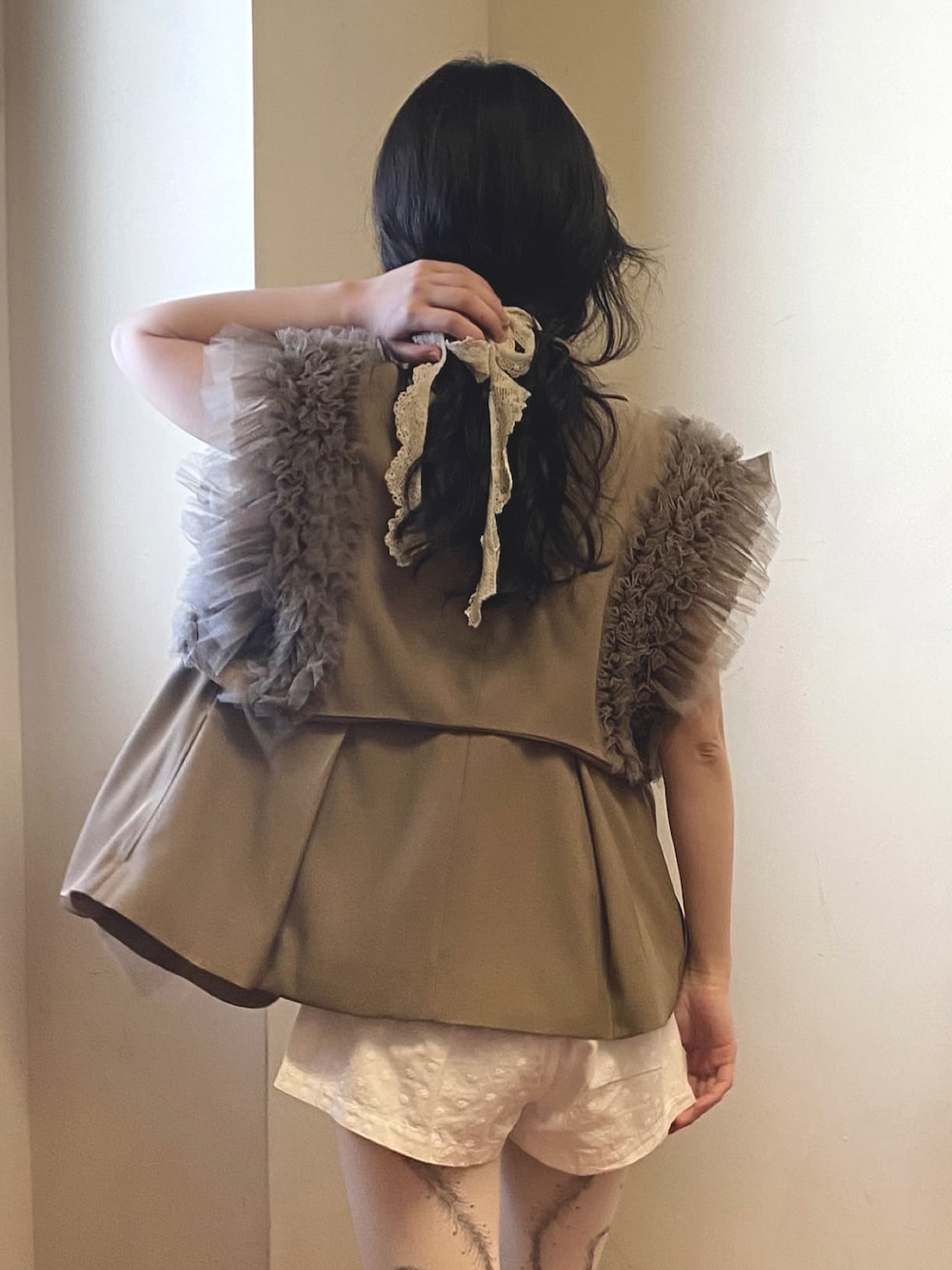 2WAYボリュームギャザーチュールノースリーブジャケット【セットアップ