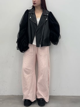 「アイテム（ライダースジャケット）」を使った、LA BELLE ETUDEさん（レディース・155cm）の冬コーディネート