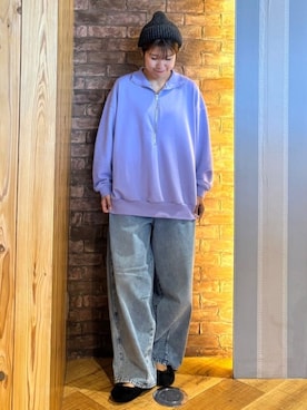 「アイテム（スウェット、パープル系）」を使った、ronさん（レディース・158cm）の秋コーディネート