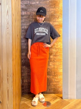 「SHOO・LA・RUE（シューラルー）のロゴ刺繍キャップ（キャップ、ブラック系）」を使った、ronさん（レディース・158cm）の春コーディネート