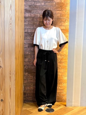「SHOO・LA・RUE（シューラルー）の【着丈選べる/S-LL】センタープレスできちんと見え イージーワイドパンツ（その他パンツ、ブラック系）」を使った、ronさん（レディース・158cm）の春コーディネート