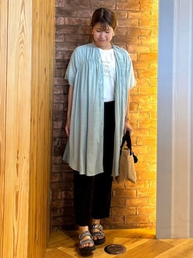 「アイテム（チュニック、グリーン系）」を使った、ronさん（レディース・158cm）の春コーディネート