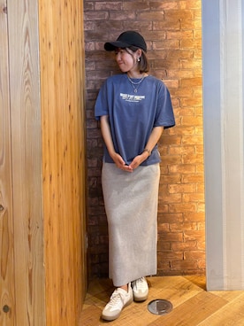 「SHOO・LA・RUE（シューラルー）の【綿100%/プチプラ】選べる3柄 大人のためのプレーンTシャツ（Tシャツ/カットソー、ブルー系）」を使った、ronさん（レディース・158cm）の夏コーディネート