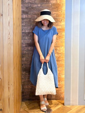 「SHOO・LA・RUE（シューラルー）の【S-LL/洗濯機可/体型カバー】ふんわりラインが女性らしい コクーンワンピース（ワンピース、ブルー系）」を使った、ronさん（レディース・158cm）の夏コーディネート