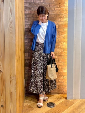 「SHOO・LA・RUE（シューラルー）の【ひんやり/洗濯機可/S-LL】オンにもオフにも マルチに使えるトッパーカーディガン（カーディガン/ボレロ、ブルー系）」を使った、ronさん（レディース・158cm）の春コーディネート