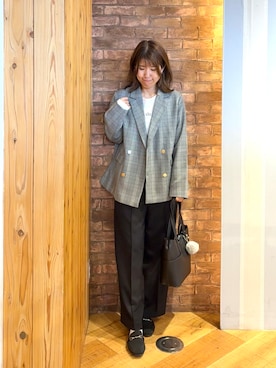 「SHOO・LA・RUE（シューラルー）の【セットアップ可/洗濯後しわになりにくい】ウールフィール ダブルジャケット（テーラードジャケット、グレー系）」を使った、ronさん（レディース・158cm）の秋コーディネート