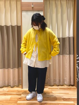 「Samansa Mos2（サマンサ モスモス）の透かしニットカーディガン（カーディガン/ボレロ）」を使った、うちはらさん（レディース・151cm）の冬コーディネート