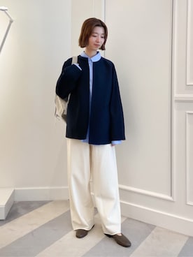 「アイテム（ノーカラージャケット）」を使った、KawasakiTOMORROWLANDさん（レディース・162cm）の秋コーディネート