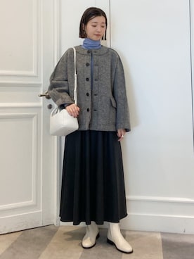 「マキシスカート」｜「アイテム（ノーカラージャケット）」を使った、KawasakiTOMORROWLANDさん（レディース・162cm）の秋コーディネート