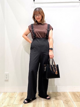 「オフィスカジュアル」｜「アイテム（Tシャツ/カットソー、ブラウン系）」を使った、ながせさん（レディース・156cm）の夏コーディネート