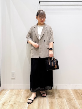 「URBAN RESEARCH（アーバンリサーチ）のシアーメッシュハーフスリーブジャケット（その他アウター、ベージュ系）」を使った、ながせさん（レディース・156cm）の春コーディネート