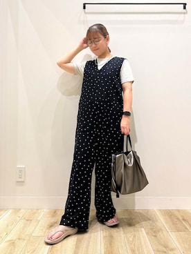 「骨格ナチュラル」｜「アイテム（サロペット/オーバーオール）」を使った、ながせさん（レディース・156cm）の夏コーディネート
