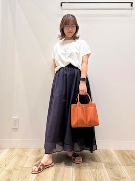 「アイテム（トートバッグ、オレンジ系）」を使った、ながせさん（レディース・156cm）の夏コーディネート