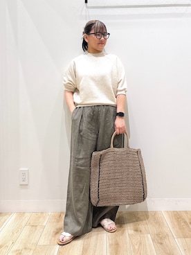 「かぐれ（カグレ）のコットンリヨセル半袖スウェット（スウェット、ベージュ系）」を使った、ながせさん（レディース・156cm）の春コーディネート
