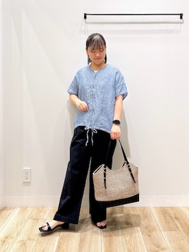 「URBAN RESEARCH DOORS（アーバンリサーチドアーズ）のリネンフレンチスリーブドロストブラウス（シャツ/ブラウス、その他）」を使った、ながせさん（レディース・156cm）の夏コーディネート