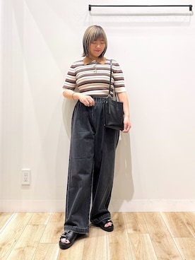 「URBAN RESEARCH（アーバンリサーチ）のコットンシルクハーフスリーブポロ衿ニット（ニット/セーター、ホワイト系）」を使った、ながせさん（レディース・156cm）の春コーディネート