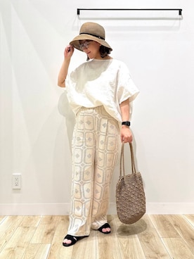 「アイテム（ハット、ブラウン系）」を使った、ながせさん（レディース・156cm）の夏コーディネート